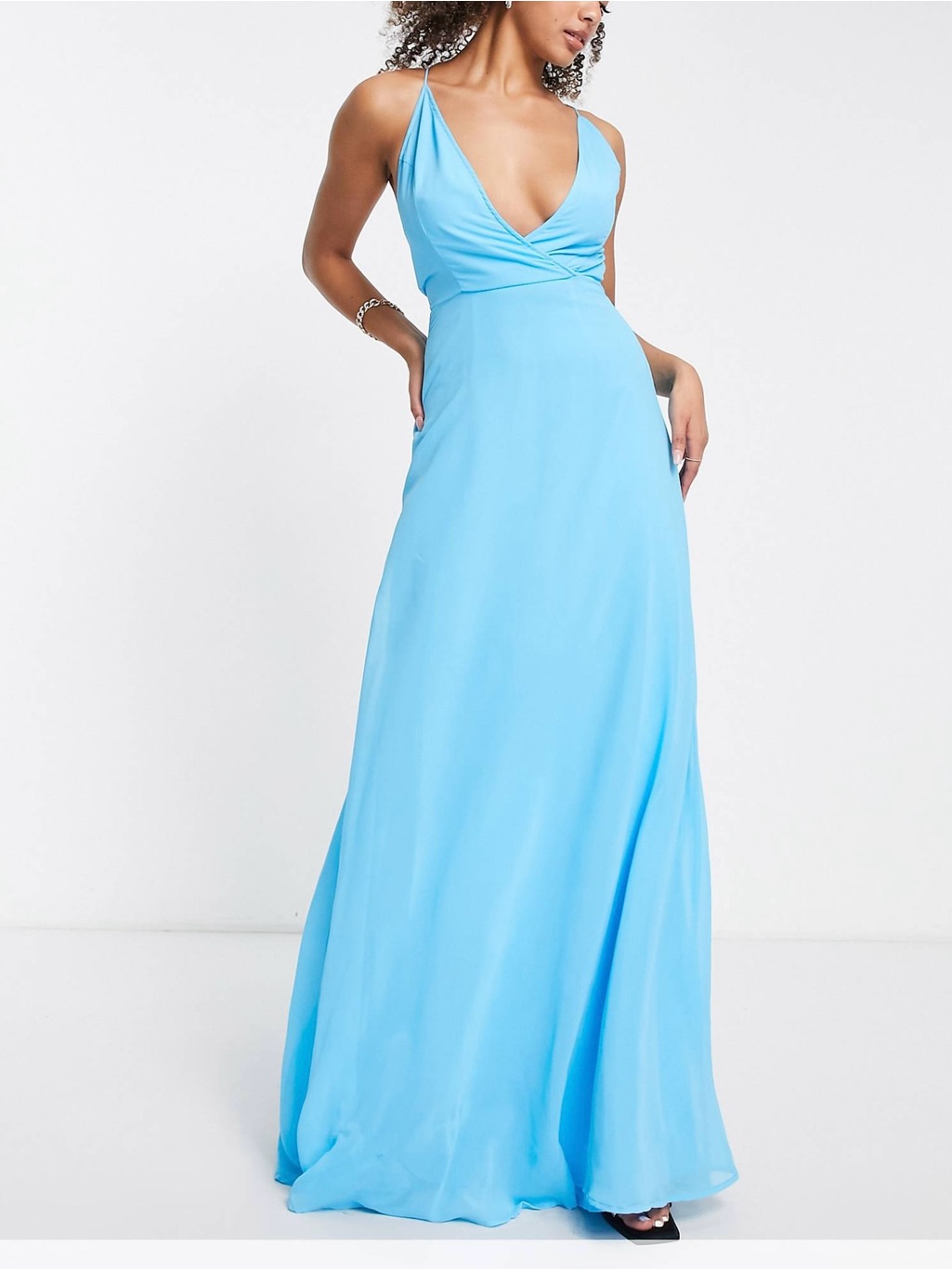 Asos Design Chiffon Wrap Blue Cocktail Maxi Dress Size 4 Tall Nwt